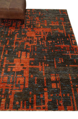 Hand Knotted 4x6 Rust and Charcoal Modern Abstract Recycled Silk Area Rug