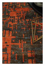 Hand Knotted 4x6 Rust and Charcoal Modern Abstract Recycled Silk Area Rug