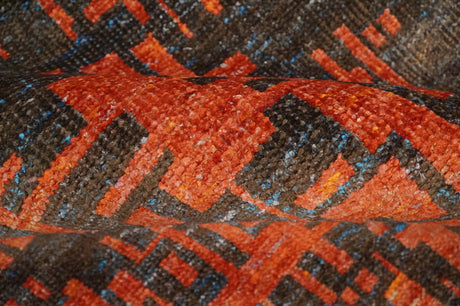 Hand Knotted 4x6 Rust and Charcoal Modern Abstract Recycled Silk Area Rug