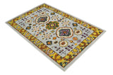 Hand Knotted 4x6 Silver, Mustard and Gold Persian Oushak Recycled Silk Area Rug