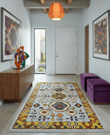 Hand Knotted 4x6 Silver, Mustard and Gold Persian Oushak Recycled Silk Area Rug