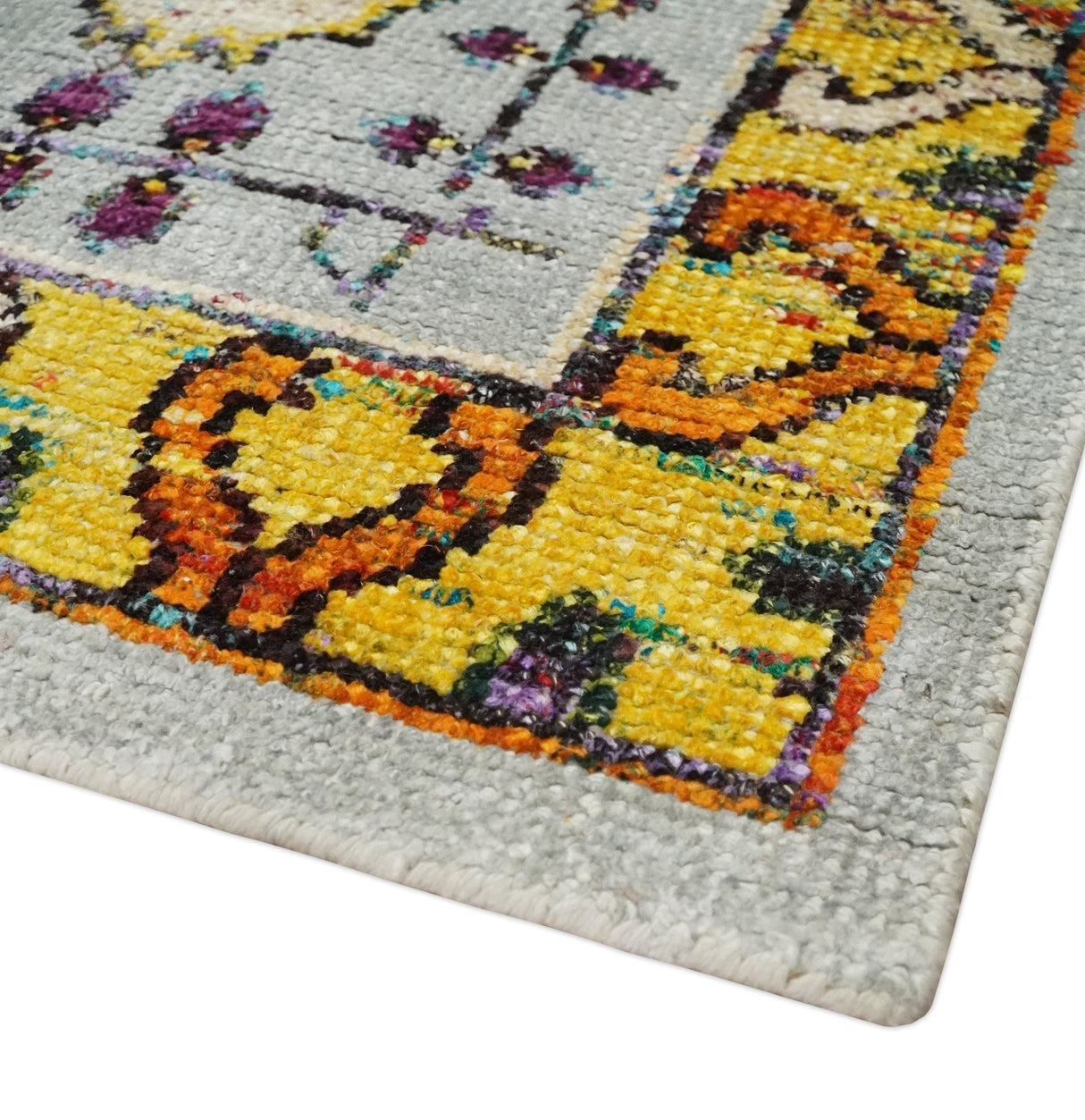 Hand Knotted 4x6 Silver, Mustard and Gold Persian Oushak Recycled Silk Area Rug