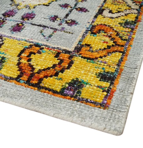 Hand Knotted 4x6 Silver, Mustard and Gold Persian Oushak Recycled Silk Area Rug