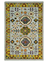 Hand Knotted 4x6 Silver, Mustard and Gold Persian Oushak Recycled Silk Area Rug