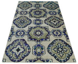 Hand Knotted 5x8 Beige, Violet and Olive Persian made of Recycled Silk Area Rug | OP98