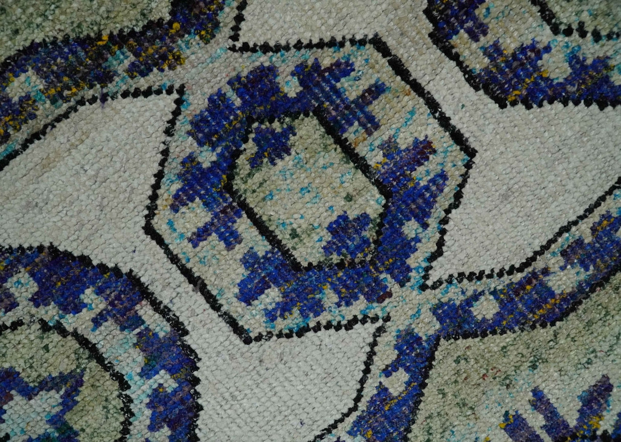 Hand Knotted 5x8 Beige, Violet and Olive Persian made of Recycled Silk Area Rug | OP98