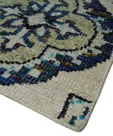 Hand Knotted 5x8 Beige, Violet and Olive Persian made of Recycled Silk Area Rug | OP98
