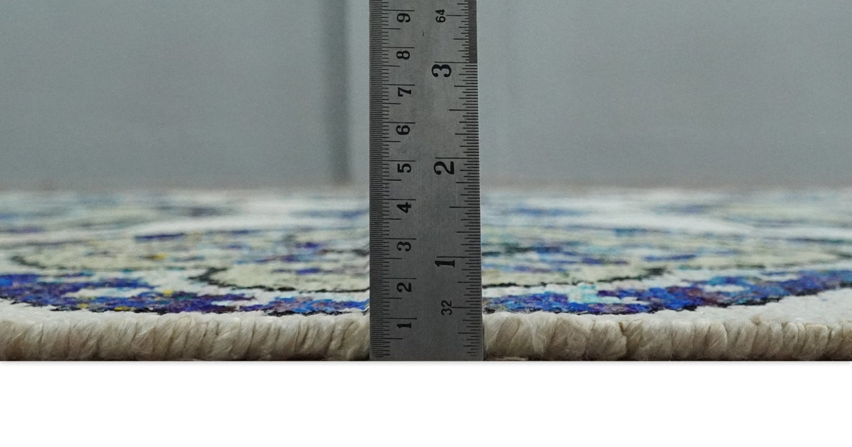 Hand Knotted 5x8 Beige, Violet and Olive Persian made of Recycled Silk Area Rug | OP98