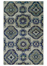 Hand Knotted 5x8 Beige, Violet and Olive Persian made of Recycled Silk Area Rug | OP98