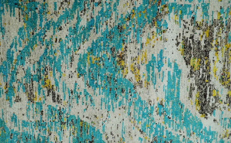 Hand Knotted 5x8 Blue, Ivory and Brown Modern Abstract Recycled Silk Area Rug