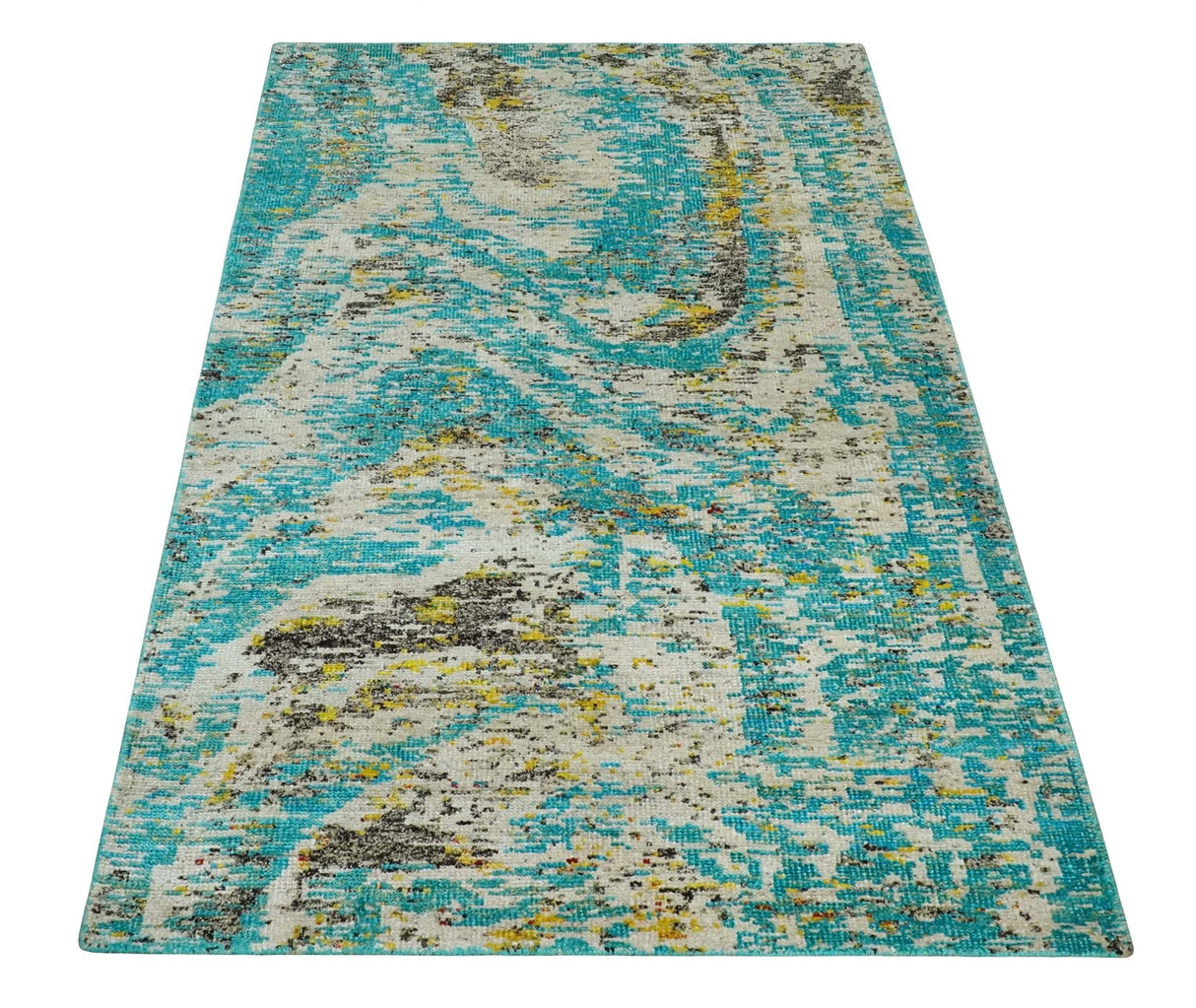 Hand Knotted 5x8 Blue, Ivory and Brown Modern Abstract Recycled Silk Area Rug