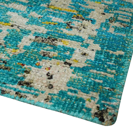 Hand Knotted 5x8 Blue, Ivory and Brown Modern Abstract Recycled Silk Area Rug