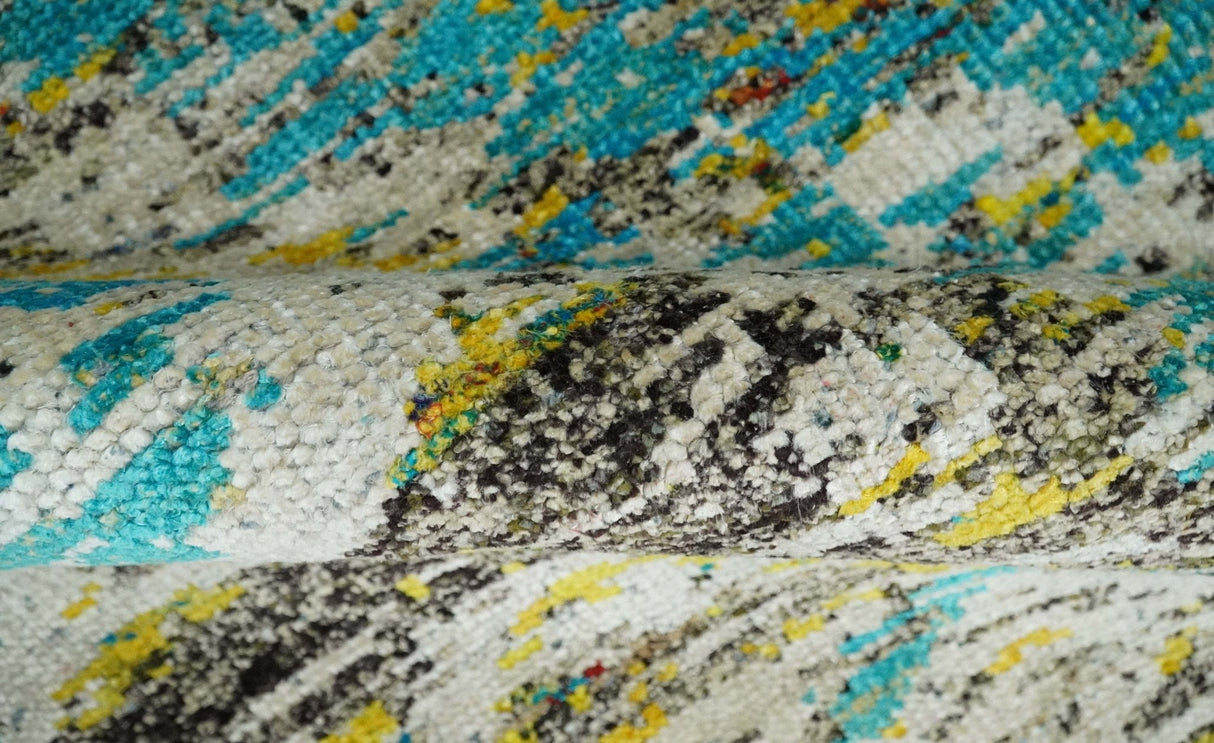 Hand Knotted 5x8 Blue, Ivory and Brown Modern Abstract Recycled Silk Area Rug