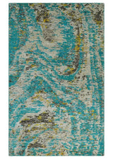 Hand Knotted 5x8 Blue, Ivory and Brown Modern Abstract Recycled Silk Area Rug