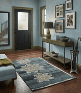 Hand Knotted 5x8 Charcoal And Beige Floral Recycled Silk Area Rug