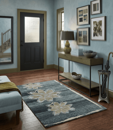 Hand Knotted 5x8 Charcoal And Beige Floral Recycled Silk Area Rug