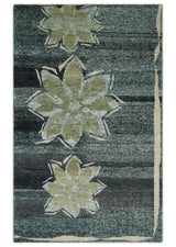 Hand Knotted 5x8 Charcoal And Beige Floral Recycled Silk Area Rug