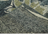 Hand Knotted 5x8 Charcoal and Olive Floral Design Recycled Silk Area Rug