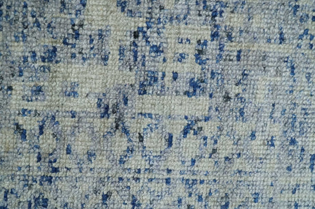 Hand Knotted 5x8 Ivory and Blue Modern Contemporary Recycled Silk Area Rug