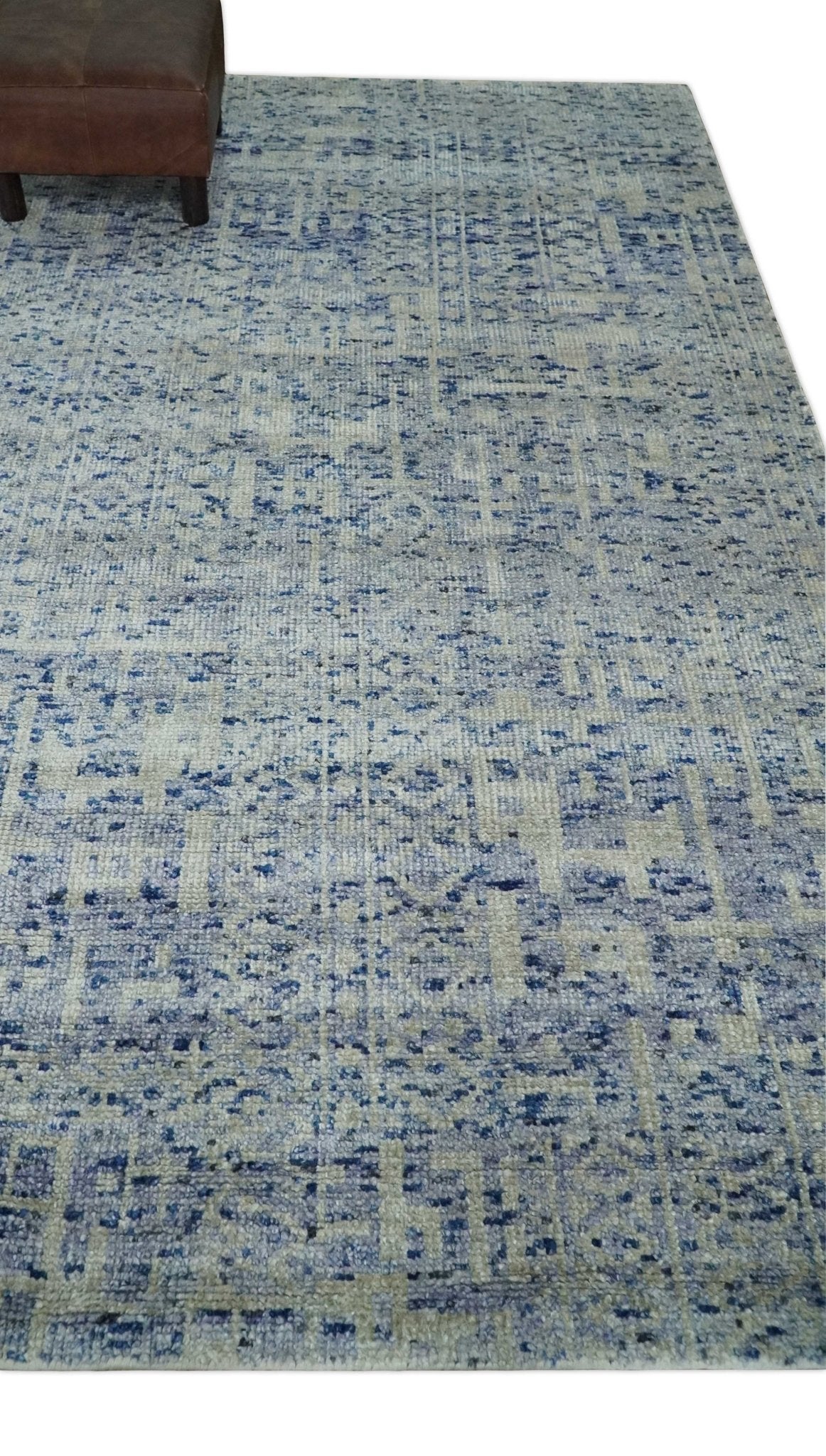 Hand Knotted 5x8 Ivory and Blue Modern Contemporary Recycled Silk Area Rug