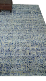 Hand Knotted 5x8 Ivory and Blue Modern Contemporary Recycled Silk Area Rug
