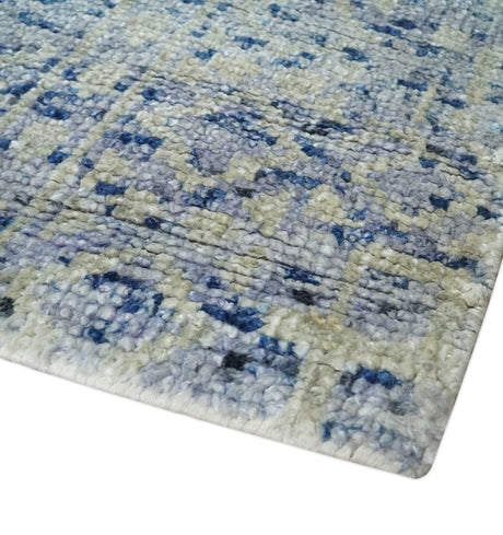 Hand Knotted 5x8 Ivory and Blue Modern Contemporary Recycled Silk Area Rug