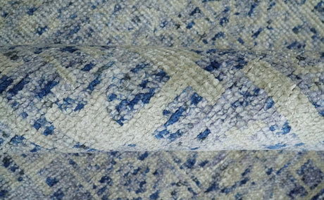Hand Knotted 5x8 Ivory and Blue Modern Contemporary Recycled Silk Area Rug