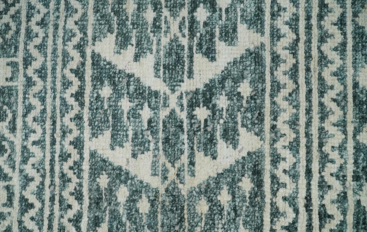 Hand Knotted 5x8 Ivory and Teal Modern Style Recycled Silk Area Rug