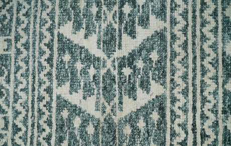 Hand Knotted 5x8 Ivory and Teal Modern Style Recycled Silk Area Rug