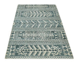 Hand Knotted 5x8 Ivory and Teal Modern Style Recycled Silk Area Rug
