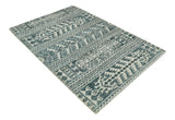 Hand Knotted 5x8 Ivory and Teal Modern Style Recycled Silk Area Rug
