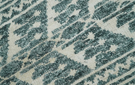 Hand Knotted 5x8 Ivory and Teal Modern Style Recycled Silk Area Rug