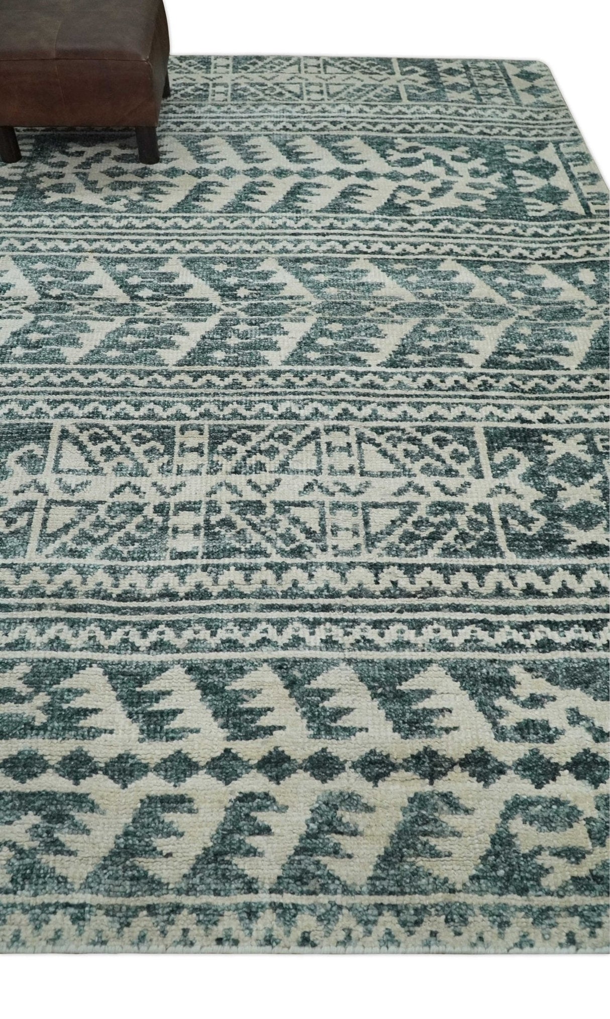 Hand Knotted 5x8 Ivory and Teal Modern Style Recycled Silk Area Rug