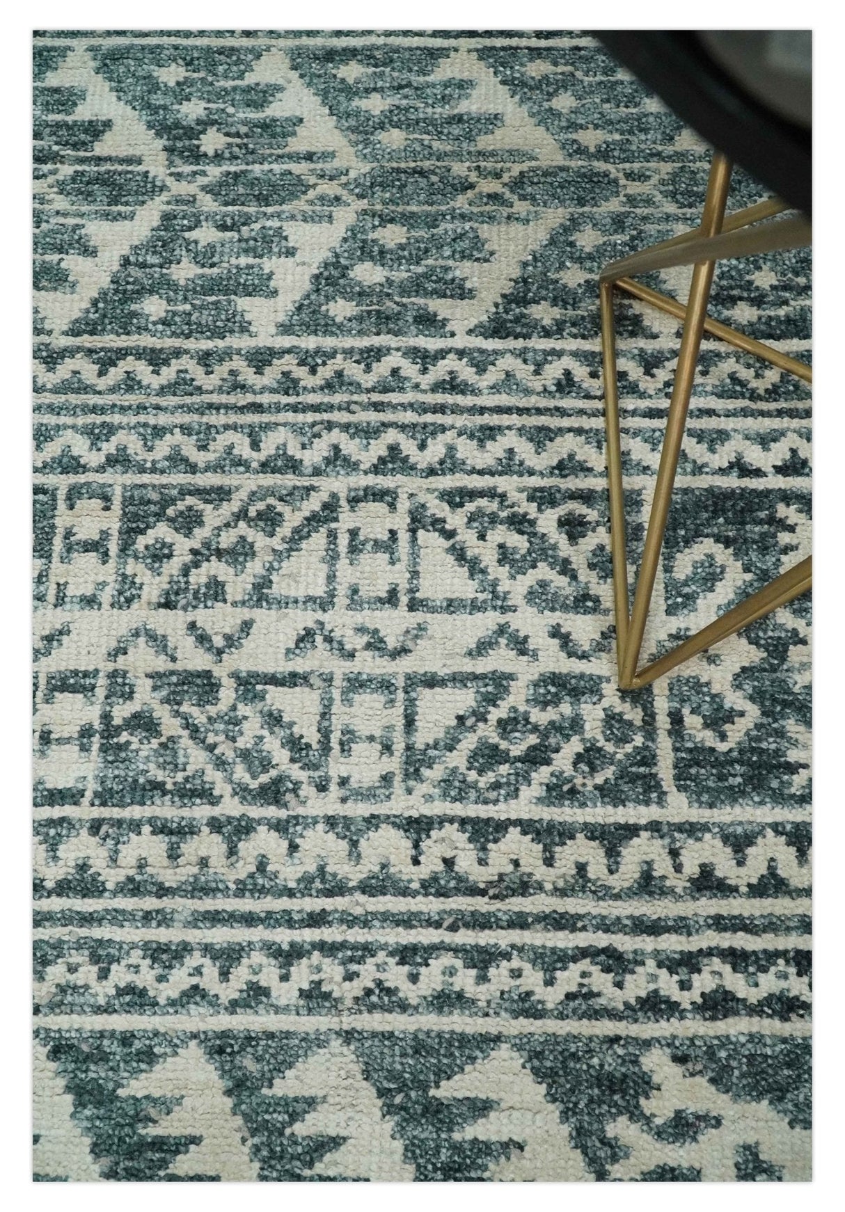 Hand Knotted 5x8 Ivory and Teal Modern Style Recycled Silk Area Rug
