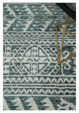 Hand Knotted 5x8 Ivory and Teal Modern Style Recycled Silk Area Rug