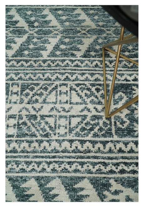 Hand Knotted 5x8 Ivory and Teal Modern Style Recycled Silk Area Rug