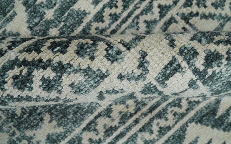 Hand Knotted 5x8 Ivory and Teal Modern Style Recycled Silk Area Rug