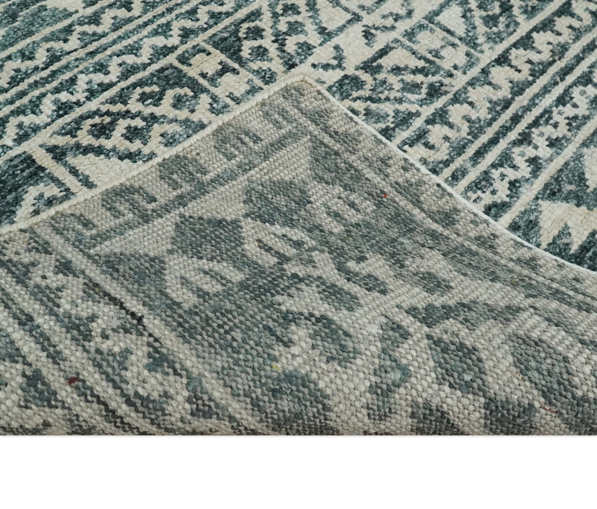 Hand Knotted 5x8 Ivory and Teal Modern Style Recycled Silk Area Rug