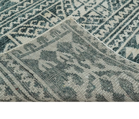Hand Knotted 5x8 Ivory and Teal Modern Style Recycled Silk Area Rug