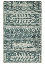 Hand Knotted 5x8 Ivory and Teal Modern Style Recycled Silk Area Rug