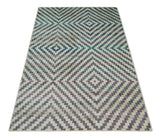 Hand Knotted 5x8 Ivory, Blue and Purple Geometric Style Bamboo Silk Area Rug