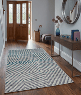 Hand Knotted 5x8 Ivory, Blue and Purple Geometric Style Bamboo Silk Area Rug
