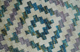 Hand Knotted 5x8 Ivory, Blue and Purple Geometric Style Bamboo Silk Area Rug