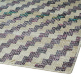 Hand Knotted 5x8 Ivory, Blue and Purple Geometric Style Bamboo Silk Area Rug
