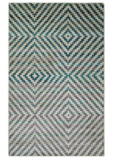Hand Knotted 5x8 Ivory, Blue and Purple Geometric Style Bamboo Silk Area Rug