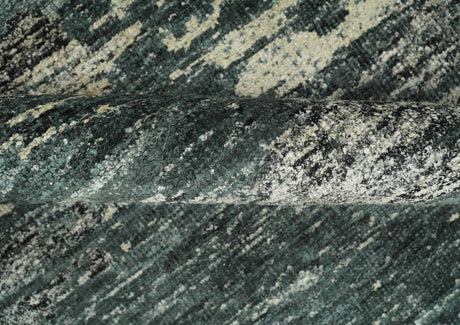 Hand Knotted 5x8 Ivory, moss green and Black Modern Abstract Recycled Silk Area Rug