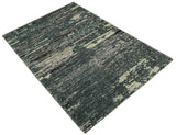 Hand Knotted 5x8 Ivory, moss green and Black Modern Abstract Recycled Silk Area Rug