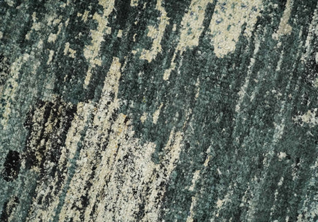 Hand Knotted 5x8 Ivory, moss green and Black Modern Abstract Recycled Silk Area Rug