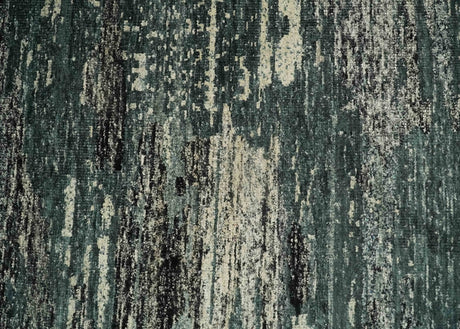 Hand Knotted 5x8 Ivory, moss green and Black Modern Abstract Recycled Silk Area Rug