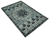 Hand Knotted 5x8 Ivory, Silver and Black Antique Persian Geometric Style Contemporary Bamboo Silk Area Rug | OP110